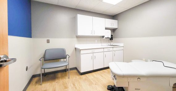 medical exam room, medical office renovation, flooring, wall protection, interior, hospital, medical, hvac, lighting, painting, ceiling grid