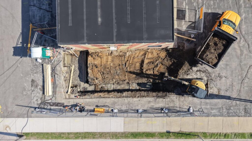 overhead view of sunrise pedal trolley commercial building addition